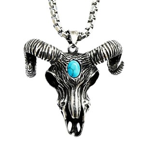 Colgante de Calavera de Toro de Acero Inoxidable yunnique con Incrustaciones de Turquesa, Joyería Temática de Animales, Regalo - Product Image 5