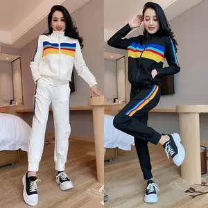 Leisure sports suit women's 2022 spring and autumn thin high collar shirt slim rainbow design fashion jogging suit two-piece set