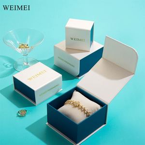 Custom Logo Blue Cardboard Flip Jewelry <b>Box</b> with Magnet Closure for Ring and <b>Earring</b> Eco-Friendly Packaging - Product Image 1