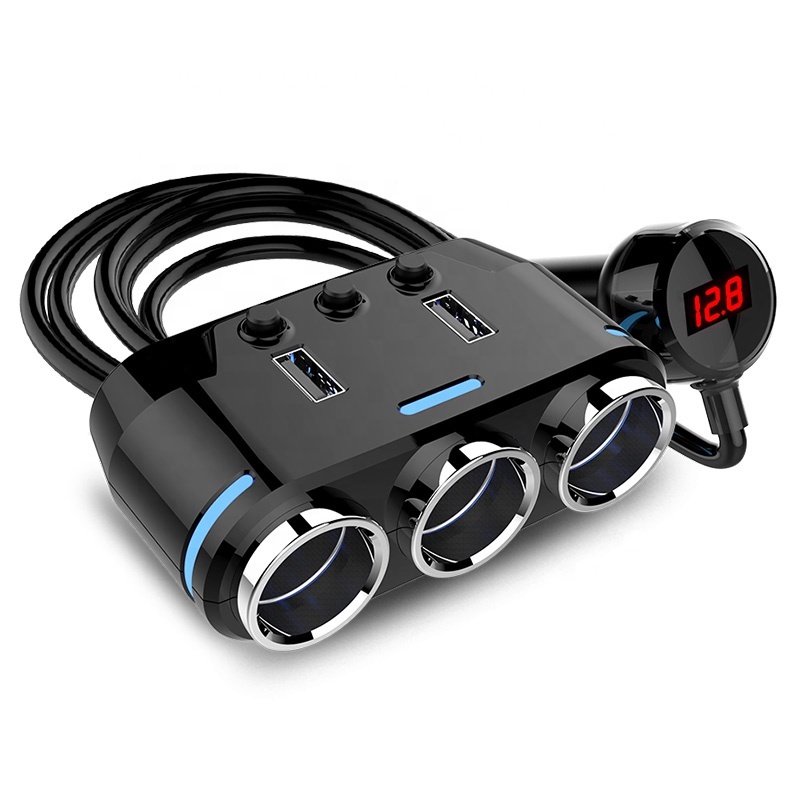 thumbnail image 1 of Cargador de coche USB C, 3 enchufes Puertos divisores de encendedor de cigarrillos Interruptor separado Pantalla de voltaje LED Fusible reemplazable incorporado Teléfono celular móvil compat, 1 of 3