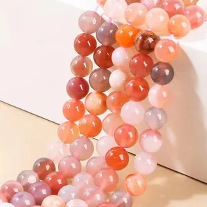 Natural salt source agate loose beads crimson peach pink agate DIY bracelet accessories wholesale 026