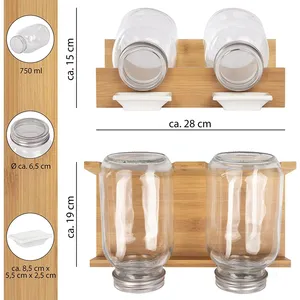 Sprout glass with bamboo draining rack , Germination glass for sprouts with stand, sprouting jar kit