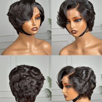 Perruque Pixie Cut en Cheveux Humains Bruts Naturels, Lace Front HD pour Femme Noire, Aligné des Cuticules, Cheveux Humains Vietnamiens