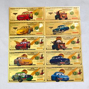 Billete Conmemorativo de <span class=keywords><strong>Pixar</strong></span> <span class=keywords><strong>Cars</strong></span> con Recubrimiento de Lámina Dorada, Diseño de 100 Dólares, Regalo Coleccionable para Niños y Fans - Product Image 1
