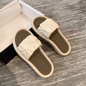2026 New Summer Women's Outdoor <b>Slippers</b> Fairy Style Ruched Sof Bottom Thick Soled Beach Shoes One Strap Slides For Seaside - Product Image 5