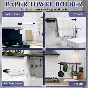 Tempat Tisu Dapur Perekat Sendiri dari Baja Anti Karat Hitam, Tahan Gores, untuk Penggunaan Dapur, Tahan Lama, 13.46x3.34x1.96 inci - Product Image 2