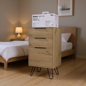 Cassettiera Skyoner in Rovere Chiaro con 3 Cassetti e Gambe a Forcina, Arredamento Moderno per Camera da Letto - Product Image 2