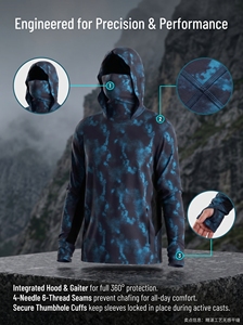 เสื้อตกปลาผู้ชายสั่งทำขายส่งจากผู้ผลิตชั้นนำ กันน้ำ ระบายอากาศได้ดี แขนยาว มีฮู้ดพร้อมหน้ากาก - Product Image 5