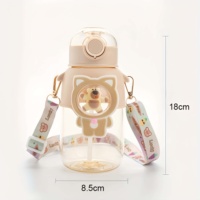 Bouteille d'eau pour enfants de 600 ml avec impression mignonne, sans BPA, écologique, en plastique, avec paille, passe au lave-vaisselle, pour la rentrée scolaire