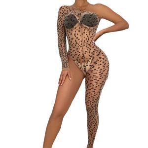 Egzotik Dans Kıyafeti Leopar Desenli Seksi İç Çamaşırı File Çorap Tek Bacaklı Tam Vücut Çorabı Kadınlar İçin - Product Image 2