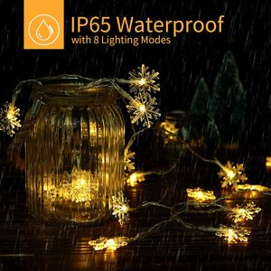 Guirlande solaire à flocons de neige de 20 pieds avec 40 LED, blanc chaud, 8 modes, étanche, pour extérieur, jardin, patio, Noël, mariage, décoration - Product Image 3