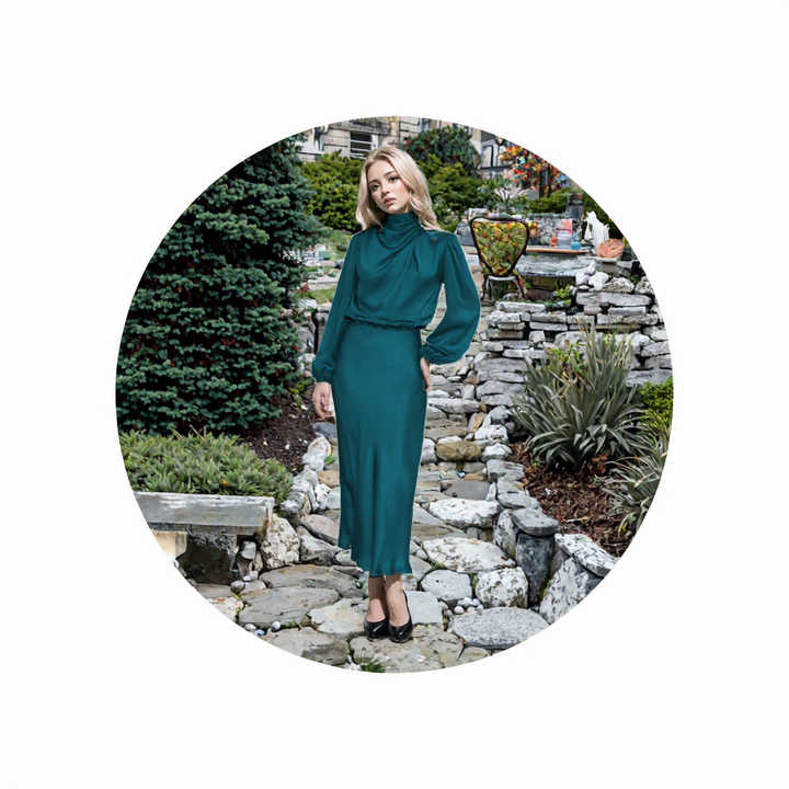 Women Elegant Stand Collar Long Sleeve T-Shirt And Long Knit Skirt Set