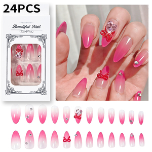 24 <span class=keywords><strong>Uñas</strong></span> Postizas <span class=keywords><strong>Cortas</strong></span> con Degradado Rojo Almendrado, <span class=keywords><strong>Uñas</strong></span> <span class=keywords><strong>de</strong></span> Corazón con Lazo, <span class=keywords><strong>Uñas</strong></span> Postizas <span class=keywords><strong>de</strong></span> Cobertura Completa para Mujeres y Niñas, Regalo para el Día <span class=keywords><strong>de</strong></span> <span class=keywords><strong>San</strong></span> <span class=keywords><strong>Valentín</strong></span> - Product Image 1