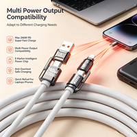 Câble de charge rapide PD 240W 4 en 1, cordon en silicone souple, USB A vers Type C, prise convertible L pour iPhone, Macbook, Android