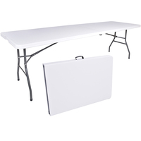 Table pliante rectangulaire blanche en HDPE pour événements extérieurs, villas, mariages, pique-niques et repas, 240 cm (8 pieds), moderne, semi-pliante, en promotion