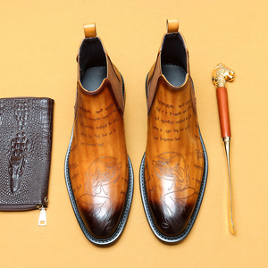 Bottes Chelsea pour hommes en cuir véritable de haute qualité, fabriquées à la main, avec lettres gravées, style britannique, pour affaires et occasions formelles - Product Image 2
