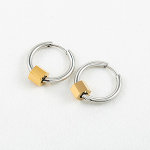 Hoop Earrings <b>Titanium</b> Steel Geometric Cube Design Men's Fashion Jewelry Summer 2022 - Product Image 1