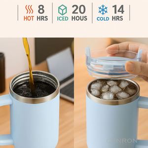Stainless Steel Vacuum Insulated Tumbler <b>With</b> Handle And <b>Straw</b> 40oz Travel Mug Minimalist Design Multiple Colors - Product Image 4