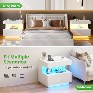 Motion Sensor LED Floating Nightstand with Wireless Charging Type-C USB Port Hidden Gun Drawer High Gloss Bedside <b>End</b> Side <b>Table</b> - Product Image 3