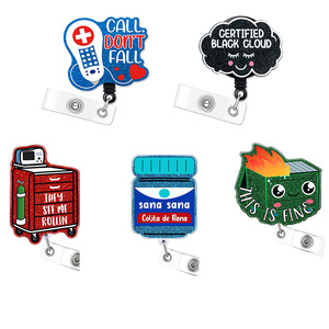 Badge nominatif infirmier en acrylique pailleté transfrontalier avec boucle à tirer facile, porte-clés à défilement pour badge irrégulier - Product Image 1