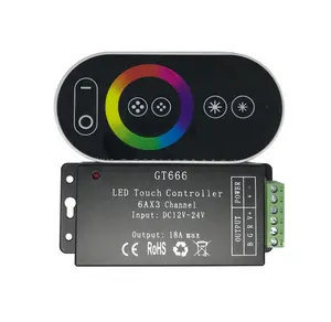 DC12V-24V 18A controlador remoto sem fio RF RGB Touch GT666 6A 3 canais Touch Panel Dimmer Switch para 5050 RGB led strip light