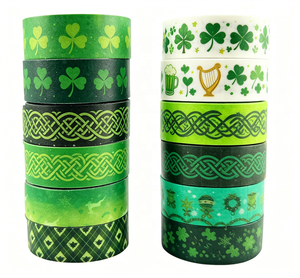 Wholesale St Patricks Day Tape Rolls Green Clover <strong>Celtic</strong> Knot Harp Beer Checkered Pattern Self Adhesive Paper Tape <strong>Sticker</strong> - Product Image 1