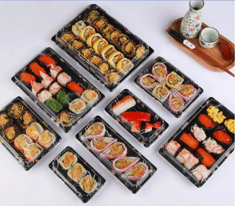 PET Food Grade Take Away Plastic Sushi Packaging Box Sushi Tray