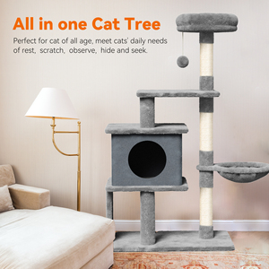 Modern Durable 4-Level Cat Tree with Hidden House Sisal <b>Scratching</b> <b>Post</b> Plush Climbing Frame for Indoor Cats - Product Image 5