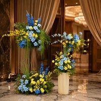 Composition florale artificielle durable en soie, motif fleurs sauvages bleues et jaunes, pour toile de fond de scène de mariage, photomaton et décoration extérieure