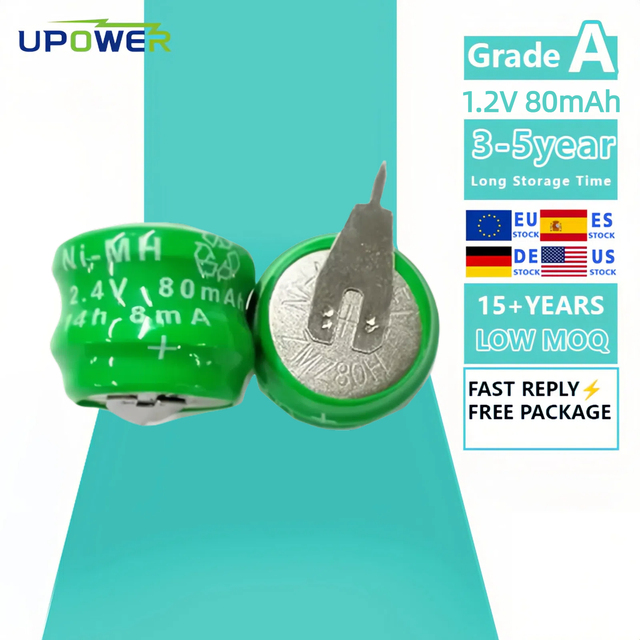ULi 1.2V 80mAh Rechargeable Ni-MH Button Cell Battery with Tabs for Toys Energy Storage Consumer Electronics and Boats