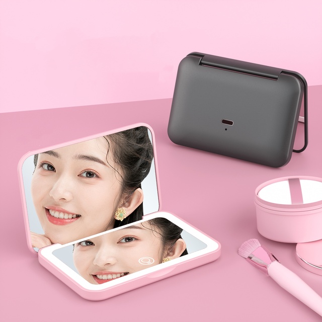 Magnetic Switch Small-sized LED Makeup Mirror Portable 2x Magnification Mirror with Light