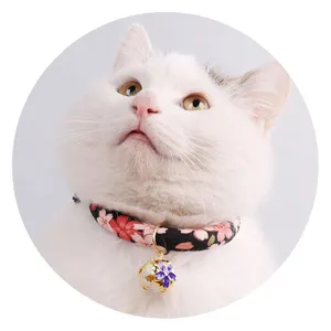 Gola de gato com campainha, estilo japonês, char-en, sakura, floral, laço