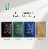 Emballage personnalisé pour sachets de café filtre avec valve et fermeture éclair, pochette plate à trois soudures latérales, emballage pour filtre à café à oreilles suspendues, faible MOQ