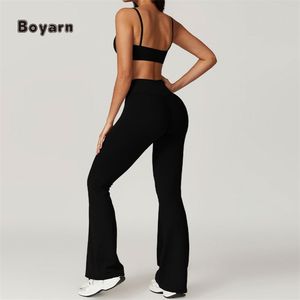 Boyarn vêtements de sport pour femmes 4 pièces ensemble de sport séchage rapide Yoga entraînement Gym Fitness taille élastique manches courtes respirant - Product Image 3