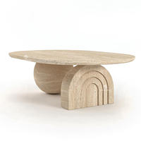 Table basse ronde en pierre Kumusi, grande table de salon magnifique, table centrale en marbre et bois