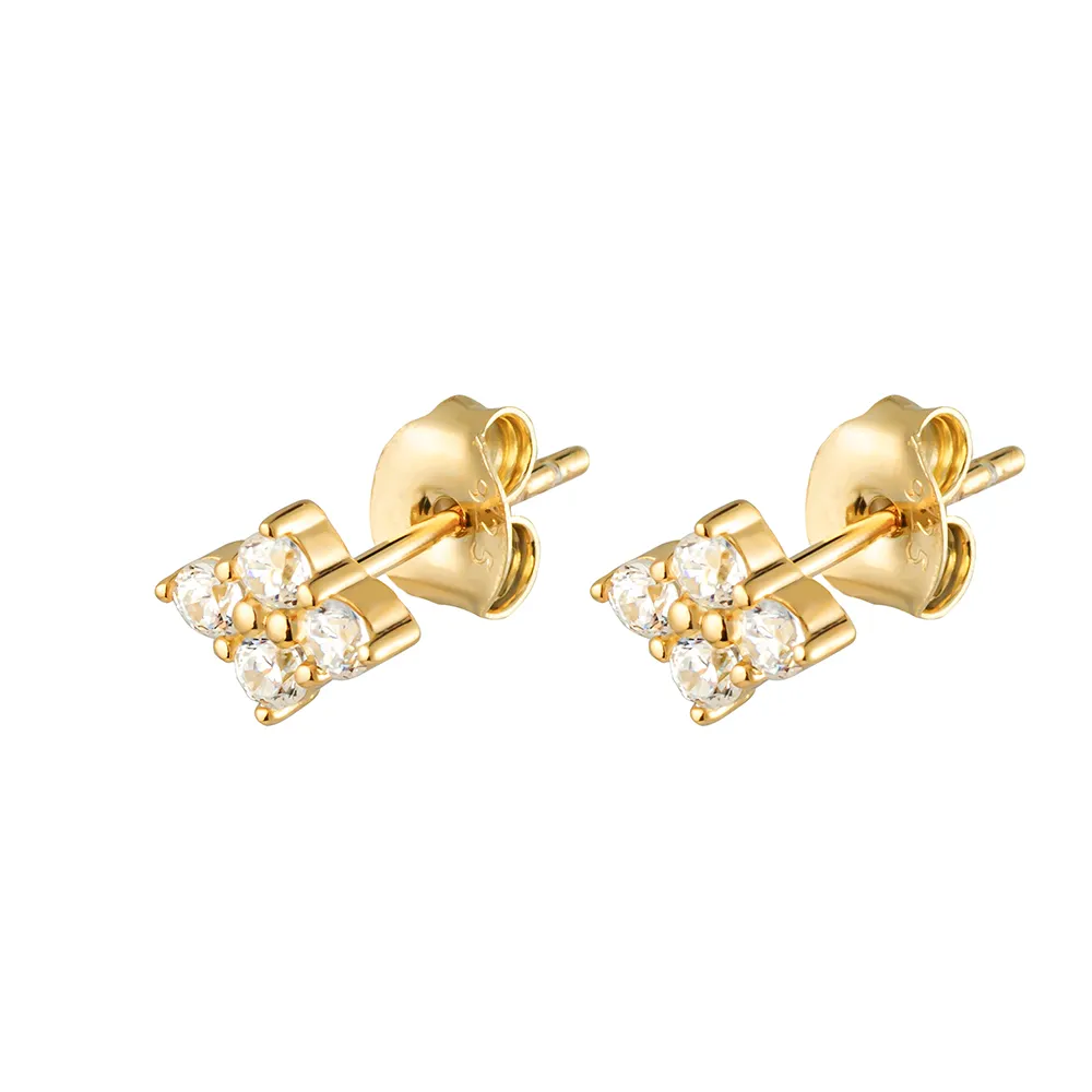 4 Sparkle AAA Zircon Earring Studs 18k Gold Plated 925 Sterling Silver Customized Jewelry In Hot Sale