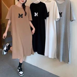 Yaz yeni artı boyutu kadın rahat Maxi ince uzun Over-the-diz T-Shirt ön gevşek göbek tombul için saten taban gömlek kapsayan - Product Image 3