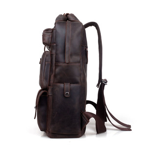 Tiding Men's <b>Backpack</b> Genuine <b>Leather</b> <b>Large</b> Capacity Travel Bag Solid Color Detachable Strap Breathable Wear Resistant - Product Image 3
