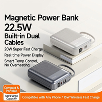 Batterie externe portable OEM 22,5 W à chargement rapide, magnétique, sans fil, finition caoutchoutée douce au toucher, câble intégré