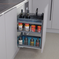Organisateur coulissant multifonctionnel en verre pour meuble bas, panier de rangement à trois niveaux avec fermeture amortie