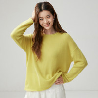 Pull en cachemire sur mesure à col rond et bord roulé pour femme, à manches longues