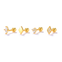 ROXI S925 Argent Sterling Tendance Ensemble de 4 Pièces Clous d'Oreilles Perforés en Spirale avec Zircon Œil de Cheval pour Fête d'Anniversaire