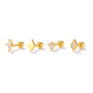 ROXI S925 Argent Sterling Tendance Ensemble de 4 Pièces Clous d'Oreilles Perforés en Spirale avec Zircon Œil de Cheval pour Fête d'Anniversaire - Product Image 1