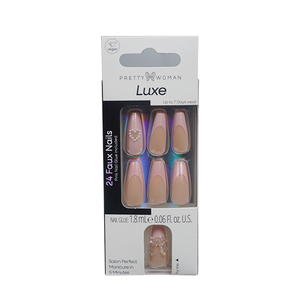 Fabricante OEM ODM, Uñas Postizas Azules Premium Pretty Woman, Forma Almendrada, Longitud Media, Estampado Dorado, Uñas Postizas con Brillo Pulido - Product Image 3