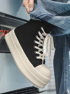 Black and white men's casual high-top thick-soled breathable mesh <b>sneakers</b> suitable for all seasons - Product Image 5