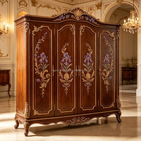 Lit en bois massif sculpté de style classique américain, lit à baldaquin rétro pour chambre de villa, lit en bois sculpté peint à la main de taille King Size