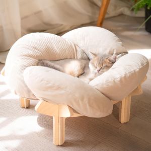 CHEERHOME berbulu dalam ruangan hewan peliharaan ditinggikan tempat tidur kucing bantal kayu putih kursi santai kucing untuk anjing anak anjing furnitur kucing - Product Image 3