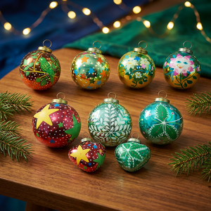 Adornos Navideños de PVC Hechos a Mano, Bolas de Plástico Colgantes para Árbol, Decoración Festiva con Diseño Floral y de Estrellas en Colores Personalizados - Product Image 1