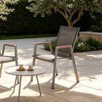Fauteuils de patio pour hôtel et villa, chaise de salle à manger d'extérieur en Teslin avec cadre en aluminium et accoudoirs en bois plastique pour jardin, terrasse et café