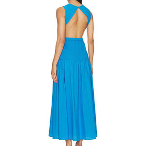 فستان نسائي غير رسمي عالي الجودة مكشوف الظهر بفتحة رقبة دائرية تصميم مكشكش بخصر مرن فستان ماكسي مخصص - Product Image 4